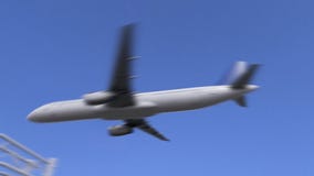 Aeroplano comercial que pasa la señal de tráfico de la crisis Animación conceptual 4K stock de ilustración Aeroplano comercial que pasa la señal de tráfico de la crisis Animación conceptual 4K stock de ilustración