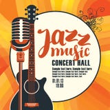 Affiche de musique de jazz avec la guitare et le microphone Image libre de droits Affiche de musique de jazz avec la guitare et le microphone Image libre de droits