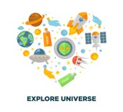 Affiche plate de coeur de vecteur d'exploration d'univers et de recherche spatiale de galaxie illustration de vecteur Affiche plate de coeur de vecteur d'exploration d'univers et de recherche spatiale de galaxie illustration de vecteur