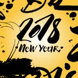 2018 Affiche van nieuwjaar Pop Art Comic Greeting Card Holiday over Kleurrijk Dot Background stock illustratie 2018 Affiche van nieuwjaar Pop Art Comic Greeting Card Holiday over Kleurrijk Dot Background stock illustratie