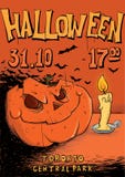 Affiche of vlieger voor Halloween-partij Hefboom-o ` - lantaarn en kaars Vectormalplaatjeillustratie stock illustratie Affiche of vlieger voor Halloween-partij Hefboom-o ` - lantaarn en kaars Vectormalplaatjeillustratie stock illustratie