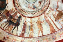 Affreschi in tomba del re di Thracian Kazanlak, Bulgaria fotografia stock libera da diritti Affreschi in tomba del re di Thracian Kazanlak, Bulgaria fotografia stock libera da diritti