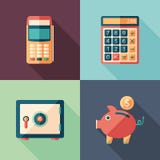 Affärsinvesteringen och besparingar sänker den fyrkantiga symbolsuppsättningen stock illustrationer Affärsinvesteringen och besparingar sänker den fyrkantiga symbolsuppsättningen stock illustrationer