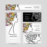 Affärskortdesign med det kvinnliga blom- huvudet stock illustrationer Affärskortdesign med det kvinnliga blom- huvudet stock illustrationer