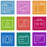 Affärslägenhetlinje symbolsuppsättning Rengöringsduk och mobil stock illustrationer Affärslägenhetlinje symbolsuppsättning Rengöringsduk och mobil stock illustrationer
