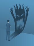 Affärsman Brave Standing som vänder mot hans skräck stock illustrationer Affärsman Brave Standing som vänder mot hans skräck stock illustrationer