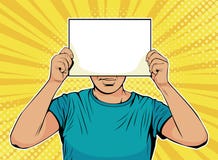 Affärsman för popkonst med tomt papper som är främst av framsida vektor illustrationer Affärsman för popkonst med tomt papper som är främst av framsida vektor illustrationer