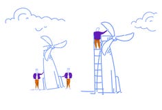 Affärsmannen som vrider energi för torn för vindturbin, återanvänder teknologilaget som det funktionsdugliga begreppet skissar de vektor illustrationer Affärsmannen som vrider energi för torn för vindturbin, återanvänder teknologilaget som det funktionsdugliga begreppet skissar de vektor illustrationer