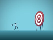 Affärsmål och strategivektorbegrepp Affärskvinna som kastar pilen på målet Symbol av affärsmål, syften stock illustrationer Affärsmål och strategivektorbegrepp Affärskvinna som kastar pilen på målet Symbol av affärsmål, syften stock illustrationer