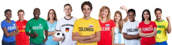 Aficionado al fútbol de Colombia con las fans de otros países fotos de archivo libres de regalías Aficionado al fútbol de Colombia con las fans de otros países fotos de archivo libres de regalías