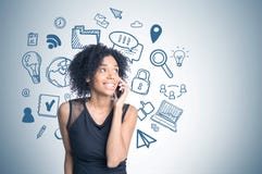 African american girl on phone, internet drawing stock photos African american girl on phone, internet drawing stock photos