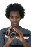 An Afro American film with a camera black isolated stock photo An Afro American film with a camera black isolated stock photo