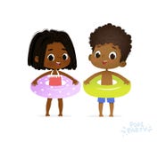 Afro- amerikansk flicka och pojke i Joy Swimming Pool Rolig sommarsemester på havet Parti för teckenbarnfödelsedag Lyckligt royaltyfri illustrationer Afro- amerikansk flicka och pojke i Joy Swimming Pool Rolig sommarsemester på havet Parti för teckenbarnfödelsedag Lyckligt royaltyfri illustrationer