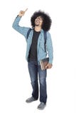Afro student collegu dostaje inspirację na studiu obrazy stock Afro student collegu dostaje inspirację na studiu obrazy stock