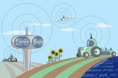 Agribots die op het gebied werken vector illustratie Agribots die op het gebied werken vector illustratie