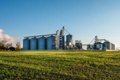 Agro-verwerkt installatie voor verwerking en silo's voor het drogen het schoonmaken en opslag van landbouwproducten, bloem, graan royalty-vrije stock afbeelding Agro-verwerkt installatie voor verwerking en silo's voor het drogen het schoonmaken en opslag van landbouwproducten, bloem, graan royalty-vrije stock afbeelding