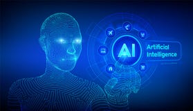 AI Intelligence artificielle Apprentissage automatique Main femelle de cyborg de Wireframed touchant l'interface numérique de gra AI Intelligence artificielle Apprentissage automatique Main femelle de cyborg de Wireframed touchant l'interface numérique de gra