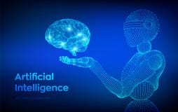 AI Intelligence artificielle AI sous forme de cyborg ou de bot de femme Robot de Wireframe Cerveau de Digital Cerveau dans la mai AI Intelligence artificielle AI sous forme de cyborg ou de bot de femme Robot de Wireframe Cerveau de Digital Cerveau dans la mai
