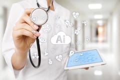 AI, intelligenza artificiale, nella tecnologia medica moderna IOT e automazione fotografie stock libere da diritti AI, intelligenza artificiale, nella tecnologia medica moderna IOT e automazione fotografie stock libere da diritti