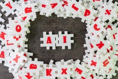 AI, künstliche Intelligenz mit dem tiefen Lernen oder Maschinenlernkonzept, weiße Puzzlespiellaubsäge, die das Wort AI auf dunkle stockbild AI, künstliche Intelligenz mit dem tiefen Lernen oder Maschinenlernkonzept, weiße Puzzlespiellaubsäge, die das Wort AI auf dunkle stockbild