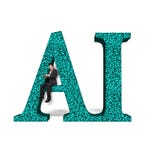 AI word of huge amount letters numbers with businessman sitting stock images AI word of huge amount letters numbers with businessman sitting stock images