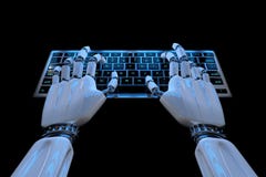 Ai уча руки робота концепции печатая на клавиатуре, кнопочной панели Робототехнический киборг руки используя компьютер 3d предста иллюстрация вектора Ai уча руки робота концепции печатая на клавиатуре, кнопочной панели Робототехнический киборг руки используя компьютер 3d предста иллюстрация вектора