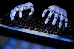 Ai уча руки робота концепции печатая на клавиатуре, кнопочной панели Робототехнический киборг руки используя компьютер 3d предста бесплатная иллюстрация Ai уча руки робота концепции печатая на клавиатуре, кнопочной панели Робототехнический киборг руки используя компьютер 3d предста бесплатная иллюстрация
