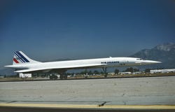 Air France Aerospatiale Concorde 101 SST at Ontario, California May 1987. stock images Air France Aerospatiale Concorde 101 SST at Ontario, California May 1987. stock images