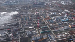 Air view. The chemical industry. A well-cleaned cluster with many polluting industries.