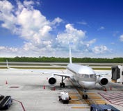 Aircraft airplane plane landed airport blue sky Stock Images Aircraft airplane plane landed airport blue sky Stock Images