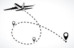 Airplane line path vector icon of air plane flight route with st vector illustration Airplane line path vector icon of air plane flight route with st vector illustration