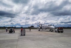 Easyfly airplane on the landing track of the Apartado Airport, Colombia stock image Easyfly airplane on the landing track of the Apartado Airport, Colombia stock image