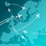 Airplanes flying over map of Europe, travel design royalty free illustration Airplanes flying over map of Europe, travel design royalty free illustration