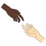 Ajuda multinacional Igualdade da raça Ícone da mão amiga isolado no fundo branco Ilustração do vetor para sua água fresca de desi ilustração stock Ajuda multinacional Igualdade da raça Ícone da mão amiga isolado no fundo branco Ilustração do vetor para sua água fresca de desi ilustração stock