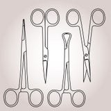 Ajuste das braçadeiras e das tesouras médicas ilustração royalty free Ajuste das braçadeiras e das tesouras médicas ilustração royalty free
