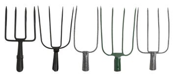 Ajuste das forquilhas de jardinagem isoladas em um fundo branco fotografia de stock Ajuste das forquilhas de jardinagem isoladas em um fundo branco fotografia de stock