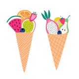 Ajuste dos cones coloridos do fruto com fruto cortado ilustração do vetor Ajuste dos cones coloridos do fruto com fruto cortado ilustração do vetor