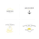 Ajuste dos moldes tirados mão do logotipo do vetor Tema da praia e do mar ilustração do vetor Ajuste dos moldes tirados mão do logotipo do vetor Tema da praia e do mar ilustração do vetor