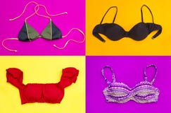 Ajuste dos roupas de banho ou do biquini no fundo da cor foto de stock Ajuste dos roupas de banho ou do biquini no fundo da cor foto de stock