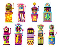 Ajuste dos slots machines coloridos, afortunado, casino da cidade do ouro ilustração stock Ajuste dos slots machines coloridos, afortunado, casino da cidade do ouro ilustração stock