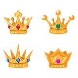 Ajuste dos ícones da coroa do ouro com gemas Vector elementos isolados para o logotipo, etiqueta, jogo, hotel, um projeto do app ilustração stock Ajuste dos ícones da coroa do ouro com gemas Vector elementos isolados para o logotipo, etiqueta, jogo, hotel, um projeto do app ilustração stock