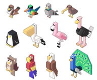 Ajuste a ilustração do vetor do pássaro isométrico bonito e das aves domésticas no estilo mínimo ilustração stock Ajuste a ilustração do vetor do pássaro isométrico bonito e das aves domésticas no estilo mínimo ilustração stock