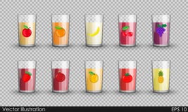 Ajuste o suco em uns copos de vidro transparentes isolado ilustração do vetor Ajuste o suco em uns copos de vidro transparentes isolado ilustração do vetor