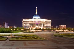Akorda - Residence President Republic Of Kazakhstan In The Evening. Astana Stock Photo Akorda - Residence President Republic Of Kazakhstan In The Evening. Astana Stock Photo