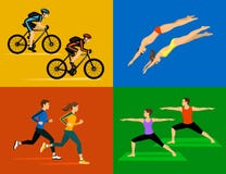 Aktiv sund uppsättning för livsstilsportgenomkörare vektor illustrationer Aktiv sund uppsättning för livsstilsportgenomkörare vektor illustrationer