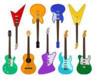 Akustisch und E-Gitarren stellen Sie, Musikinstrumente von verschiedenen Farbvektor Illustrationen auf einem weißen Hintergrund e lizenzfreie abbildung Akustisch und E-Gitarren stellen Sie, Musikinstrumente von verschiedenen Farbvektor Illustrationen auf einem weißen Hintergrund e lizenzfreie abbildung