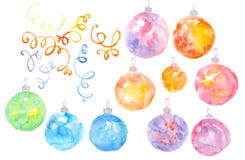 Akwareli baubles elementu Bożenarodzeniowy set royalty ilustracja Akwareli baubles elementu Bożenarodzeniowy set royalty ilustracja