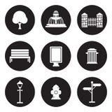 Al aire libre, iconos de los elementos del parque fijados stock de ilustración Al aire libre, iconos de los elementos del parque fijados stock de ilustración