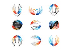 Ala, llama, corazón, logotipo, fuego, amor, sistema del diseño del vector del icono del símbolo de la energía del concepto stock de ilustración Ala, llama, corazón, logotipo, fuego, amor, sistema del diseño del vector del icono del símbolo de la energía del concepto stock de ilustración