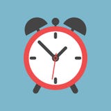 Alarm clock icon. Flat design style. Simple icon on blue background. Web site page and mobile app design element vector illustration Alarm clock icon. Flat design style. Simple icon on blue background. Web site page and mobile app design element vector illustration